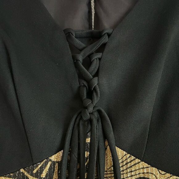 Nu-Mode Vintage 70’s Black and Gold Long Sleeve Dress Small - Picture 3 of 16